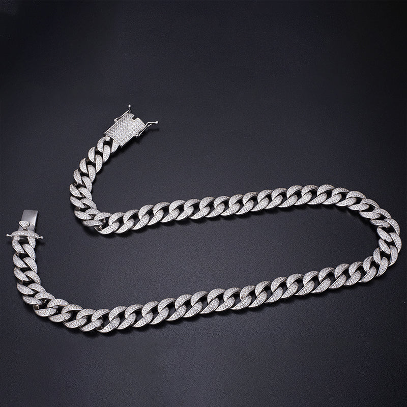 Ecogemma Ecoc-455: Ice-Out Moissanite Cuban Link Chain in Sterling Radiance