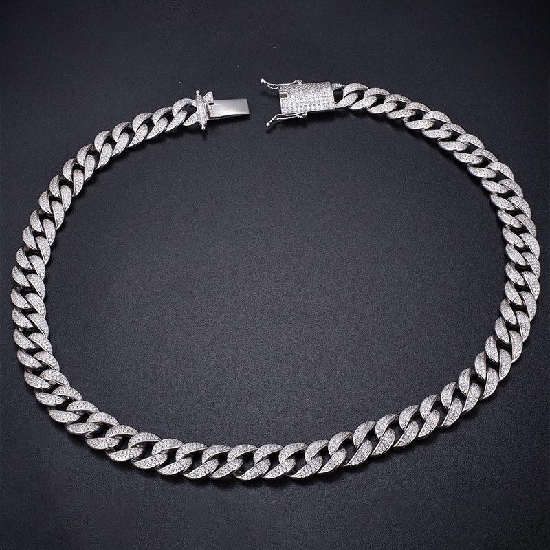 Ecogemma Ecoc-455: Ice-Out Moissanite Cuban Link Chain in Sterling Radiance