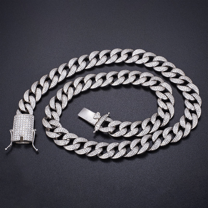 Ecogemma Ecoc-455: Ice-Out Moissanite Cuban Link Chain in Sterling Radiance