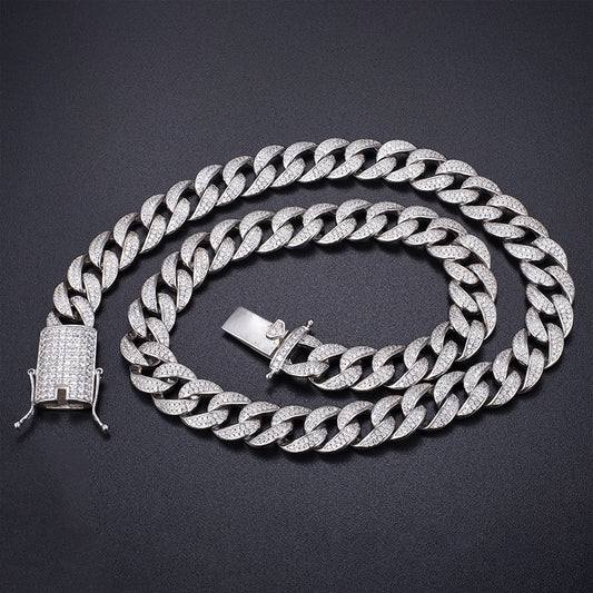 Ecogemma Ecoc-455: Ice-Out Moissanite Cuban Link Chain in Sterling Radiance