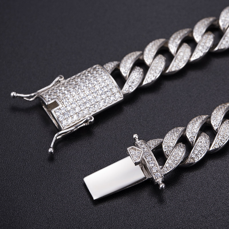 Ecogemma Ecoc-455: Ice-Out Moissanite Cuban Link Chain in Sterling Radiance