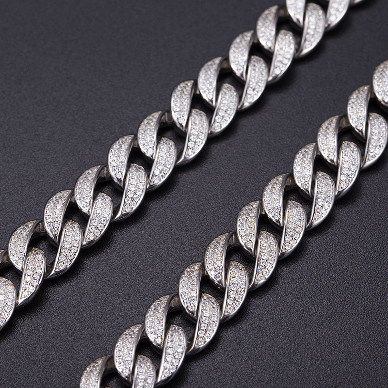 Ecogemma Ecoc-455: Ice-Out Moissanite Cuban Link Chain in Sterling Radiance