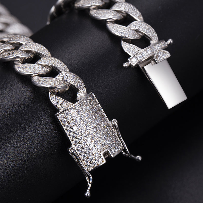 Ecogemma Ecoc-455: Ice-Out Moissanite Cuban Link Chain in Sterling Radiance