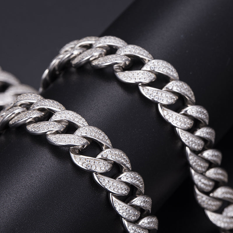 Ecogemma Ecoc-455: Ice-Out Moissanite Cuban Link Chain in Sterling Radiance