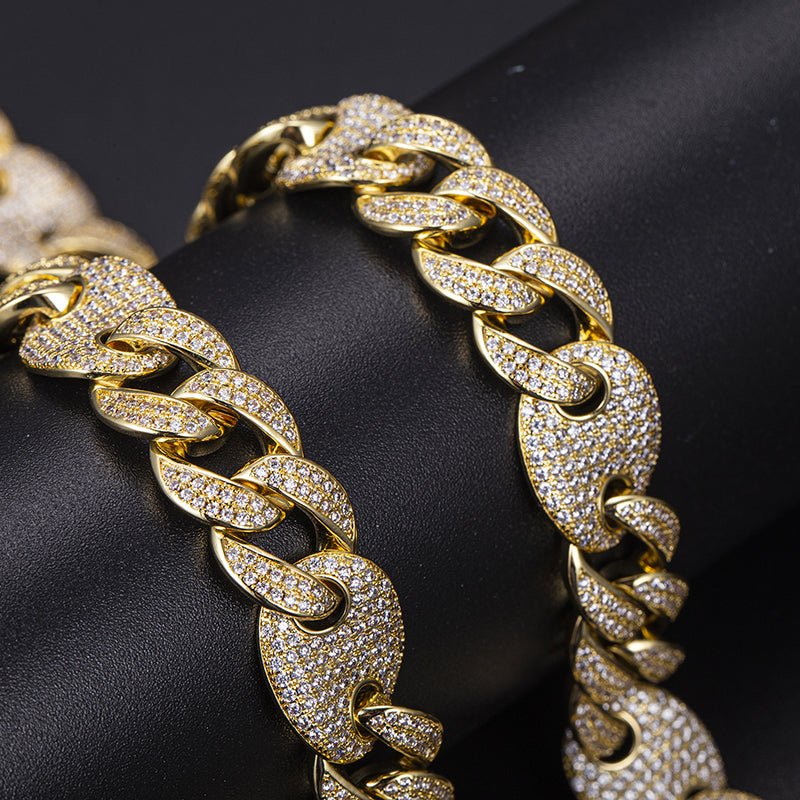 Ecogemma Ecoc-457: Ice-Out Moissanite Rectangular Cuban Link Set in Platinum-Toned Brilliance