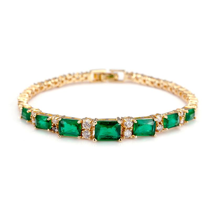 Ecob-555 "Verdant Rhythm" Lab-Grown Emerald & Diamond Link Bracelet