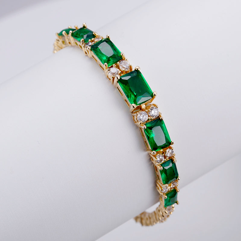 Ecob-555 "Verdant Rhythm" Lab-Grown Emerald & Diamond Link Bracelet