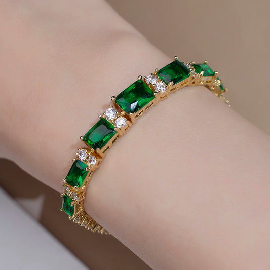 Ecob-555 "Verdant Rhythm" Lab-Grown Emerald & Diamond Link Bracelet