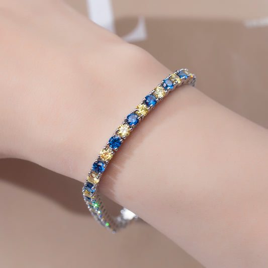 Ecob-556 "Aurora Duet" Lab-Grown Sapphire & Fancy Yellow Diamond Tennis Bracelet