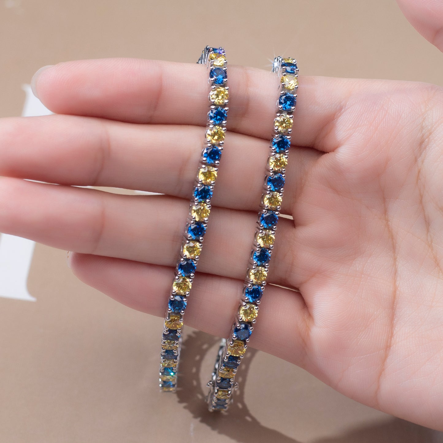 Ecob-556 "Aurora Duet" Lab-Grown Sapphire & Fancy Yellow Diamond Tennis Bracelet