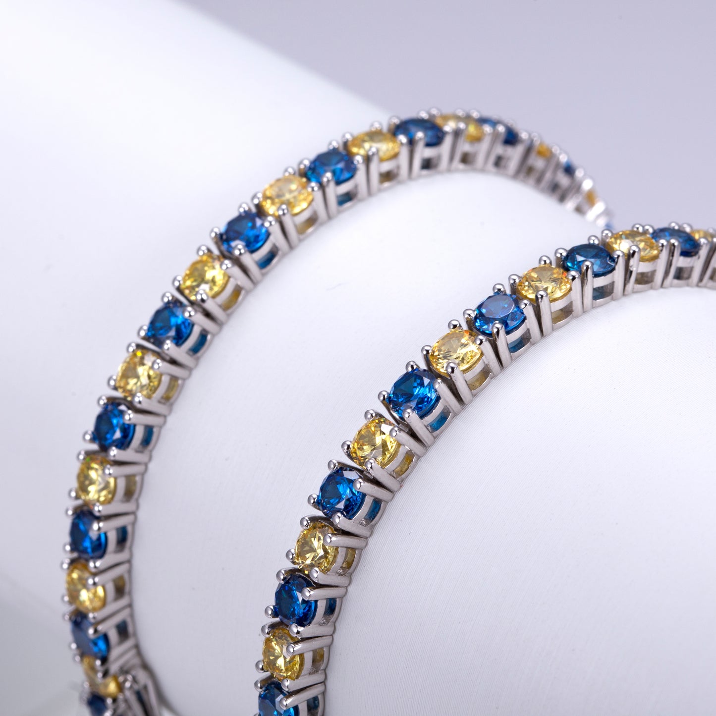 Ecob-556 "Aurora Duet" Lab-Grown Sapphire & Fancy Yellow Diamond Tennis Bracelet