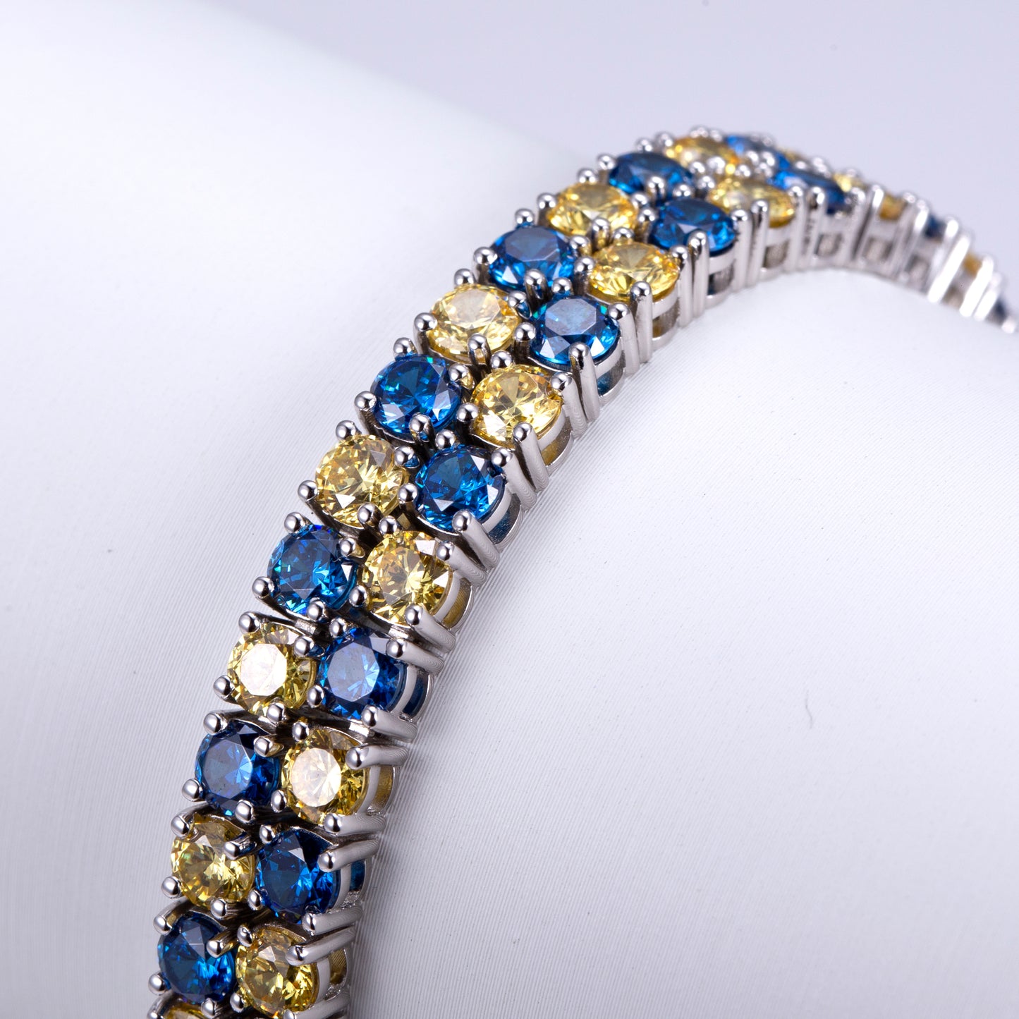 Ecob-556 "Aurora Duet" Lab-Grown Sapphire & Fancy Yellow Diamond Tennis Bracelet