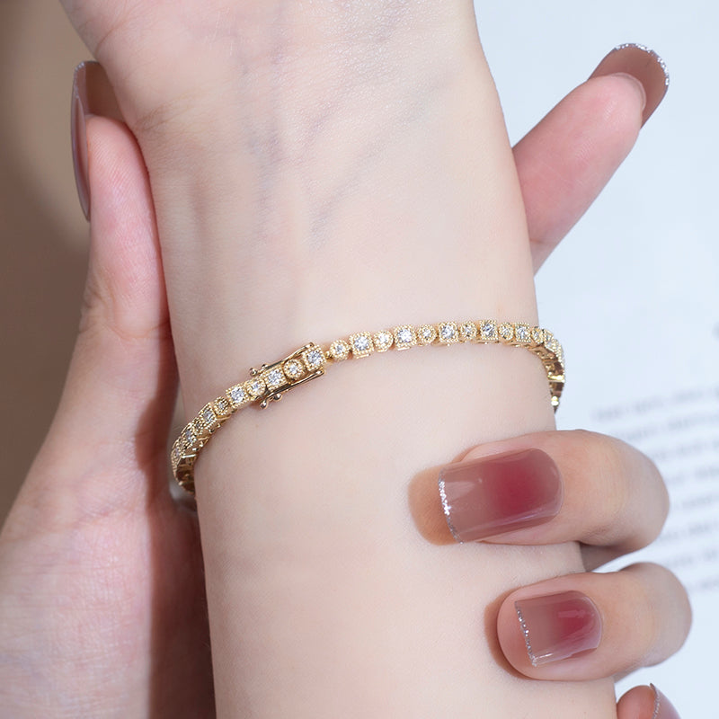 Ecob-557 "Golden Pulse" Lab-Grown Diamond Tennis Bracelet