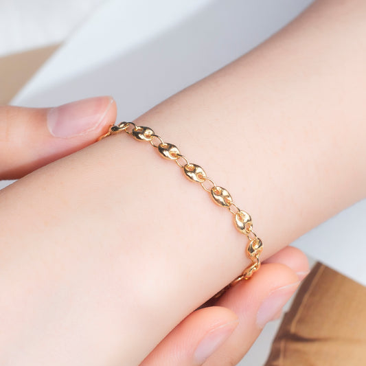 Ecob-562 "Echo Links" Polished Gold Oval Chain Bracelet