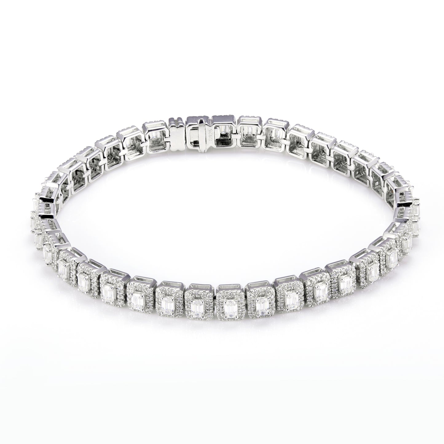 Ecob-574 "Halo Geometry" Lab-Grown Diamond Emerald-Cut Tennis Bracelet