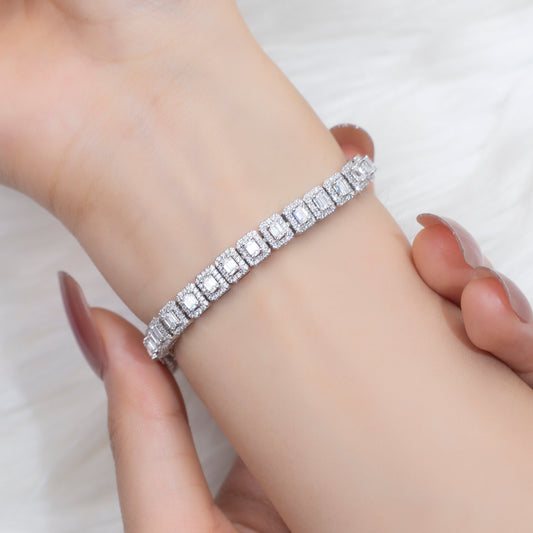 Ecob-574 "Halo Geometry" Lab-Grown Diamond Emerald-Cut Tennis Bracelet
