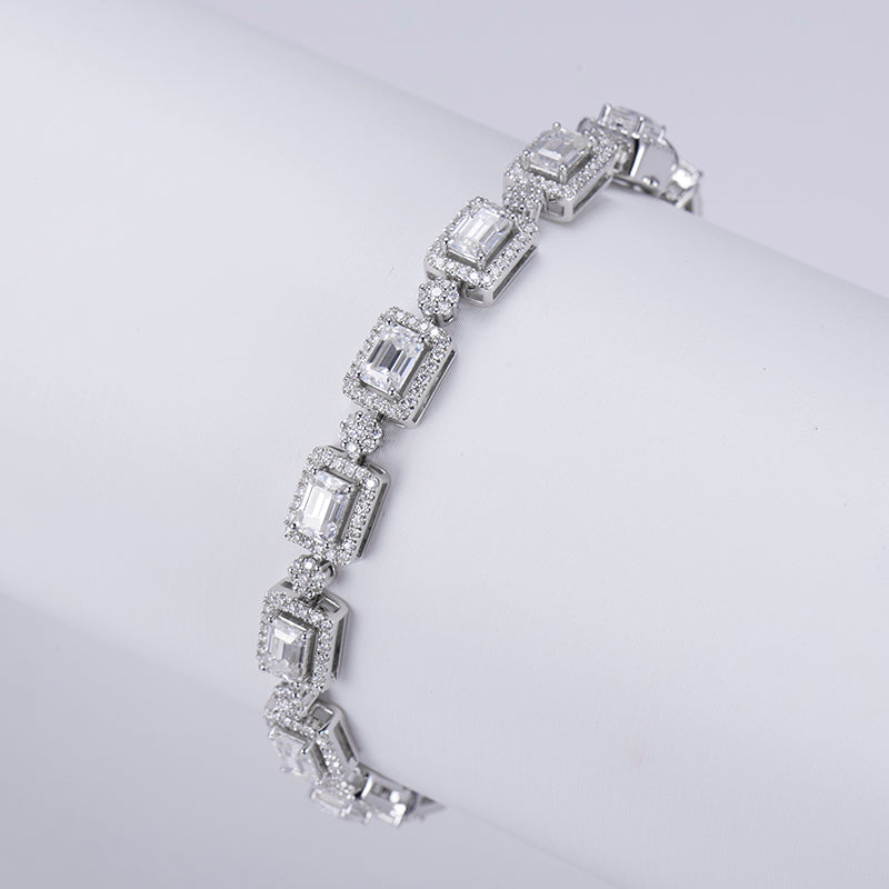 Ecob-577 ”Halo Ledger” Lab-Grown Diamond Emerald-Cut Bracelet - Luxury Collection
