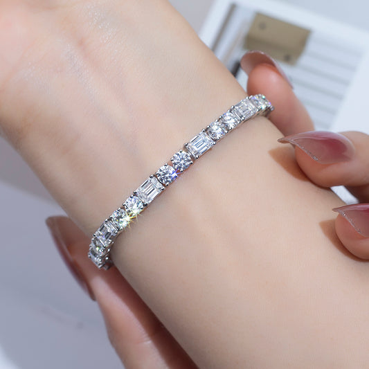 Ecob-578 "Linear Grace" Lab-Grown Diamond Alternating-Cut Bracelet - Luxury Collection