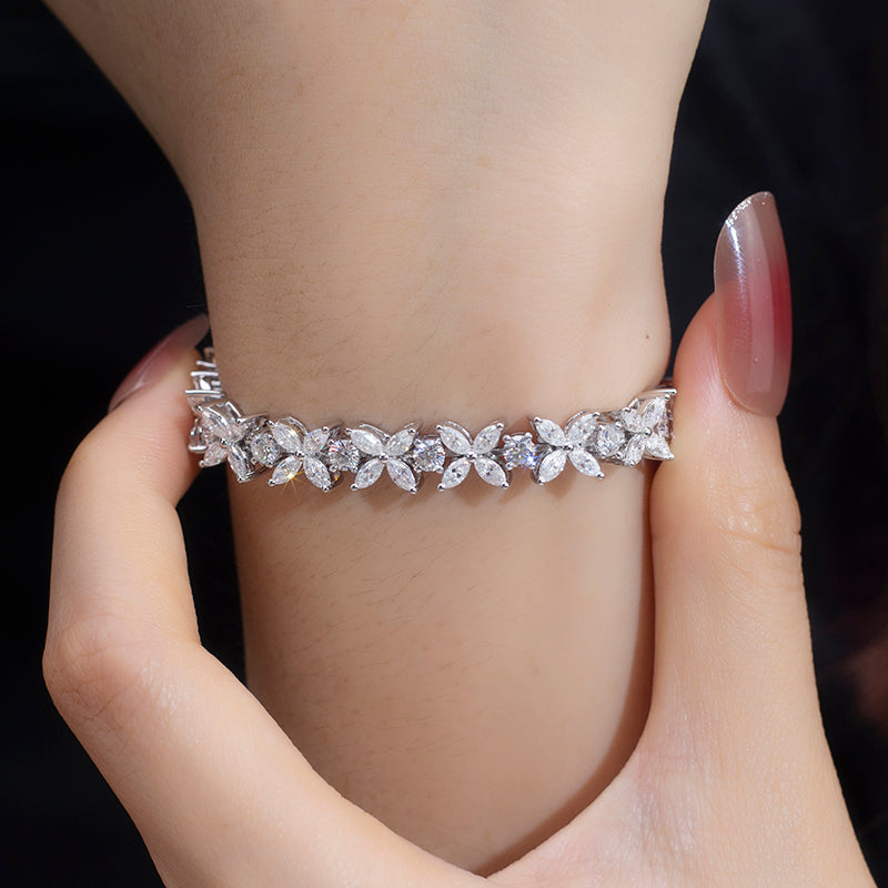 Ecob-581 "Bloom in Motion" Lab-Grown Diamond Floral Cluster Bracelet - Botanical Couture Collection