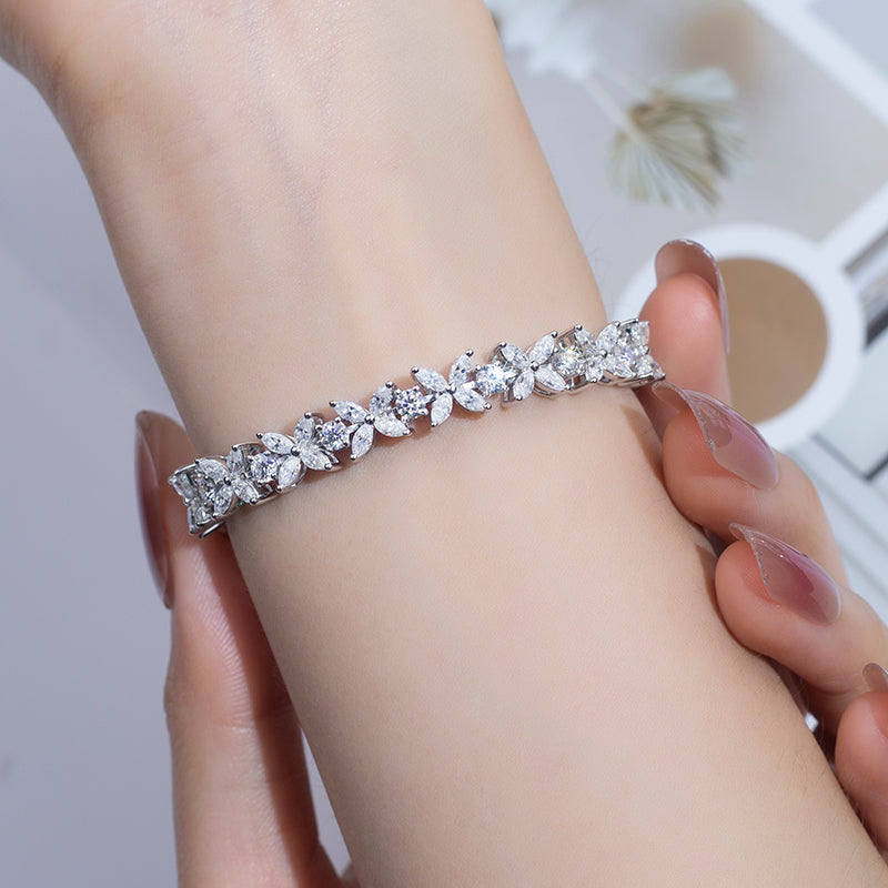 Ecob-581 "Bloom in Motion" Lab-Grown Diamond Floral Cluster Bracelet - Botanical Couture Collection