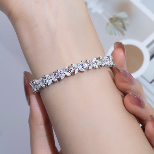 Ecob-581 "Bloom in Motion" Lab-Grown Diamond Floral Cluster Bracelet - Botanical Couture Collection