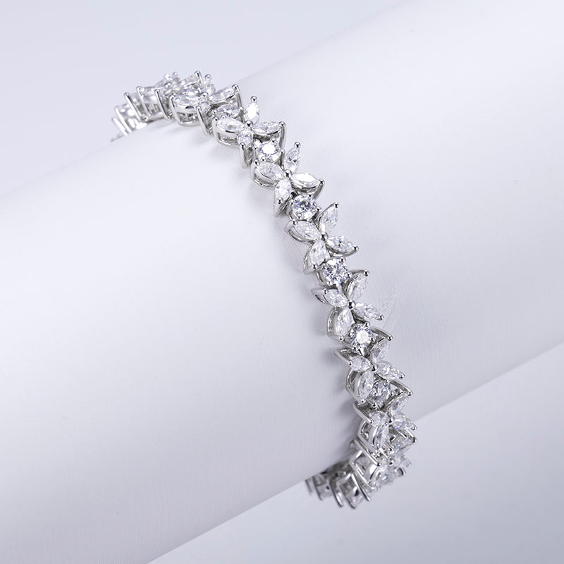 Ecob-581 "Bloom in Motion" Lab-Grown Diamond Floral Cluster Bracelet - Botanical Couture Collection