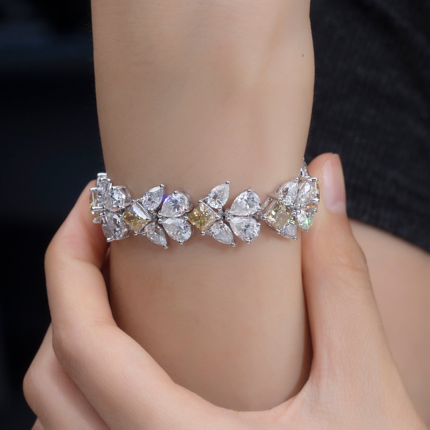 Ecob-583 Golden Bloom Lab-Grown Diamond & Fancy Gem Floral Bracelet