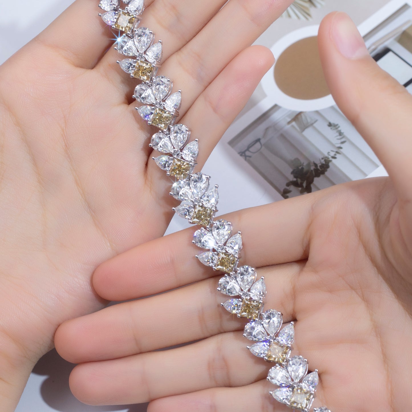 Ecob-583 Golden Bloom Lab-Grown Diamond & Fancy Gem Floral Bracelet
