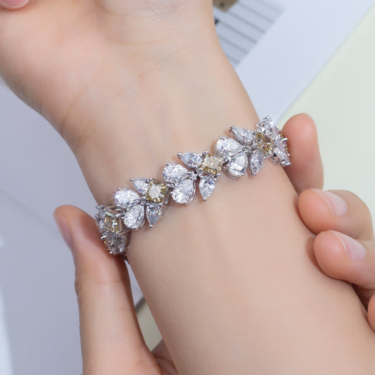 Ecob-583 Golden Bloom Lab-Grown Diamond & Fancy Gem Floral Bracelet