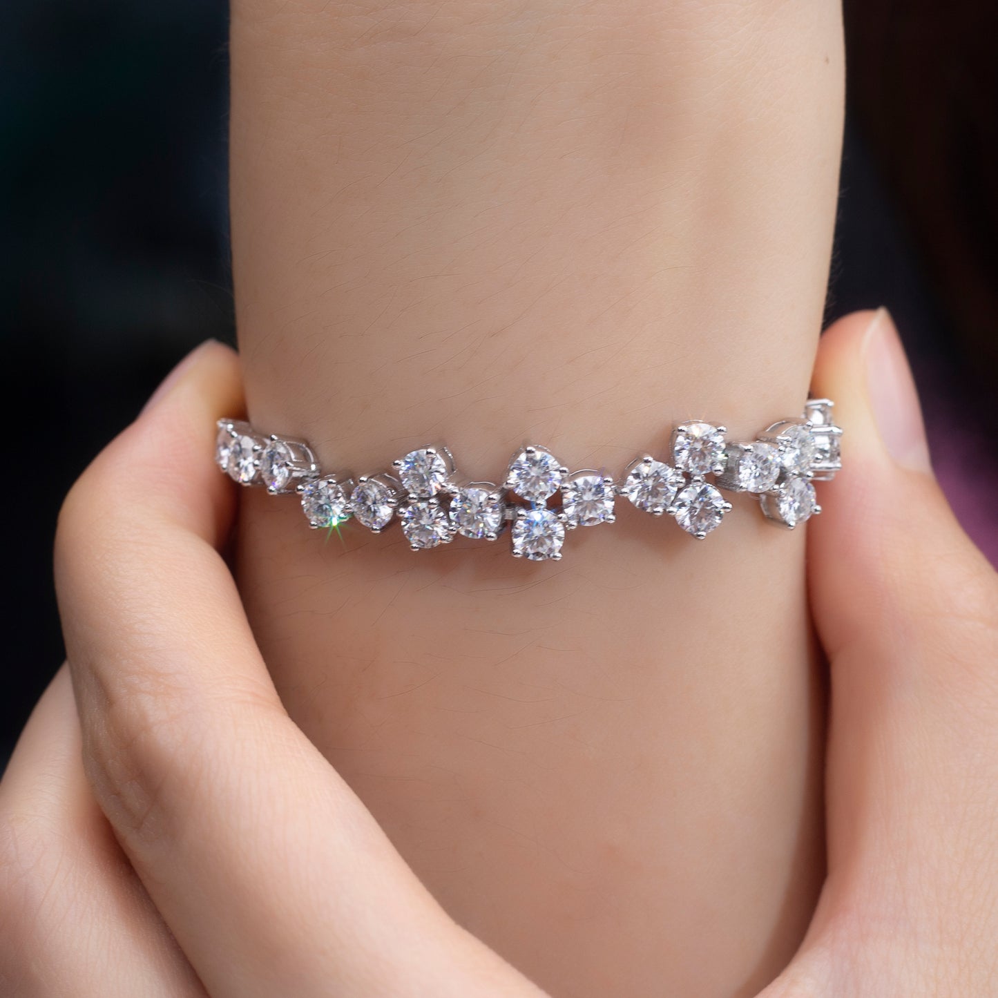 Ecob-585 Stellar Bloom Lab-Grown Diamond Cluster Tennis Bracelet