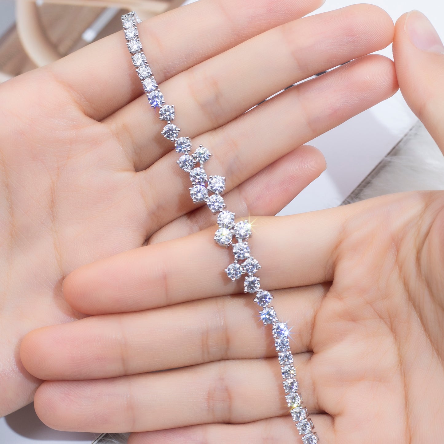 Ecob-585 Stellar Bloom Lab-Grown Diamond Cluster Tennis Bracelet