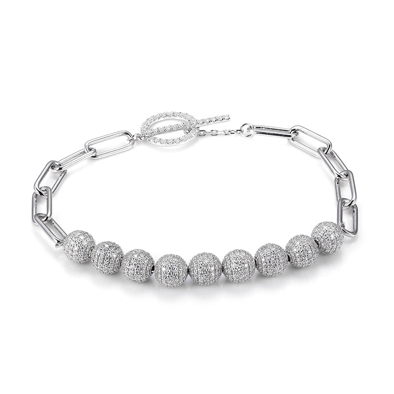 Ecob-588 “Celestial Beads” Lab-Grown Diamond Pavé Sphere Bracelet