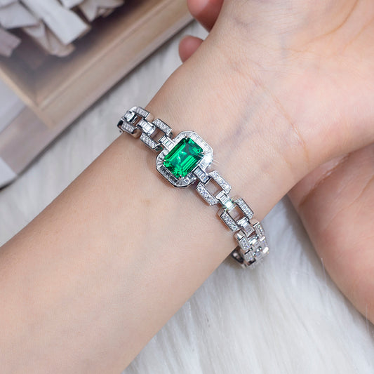 Ecob-589 “Verdant Axis” Lab-Grown Emerald & Diamond Link Bracelet