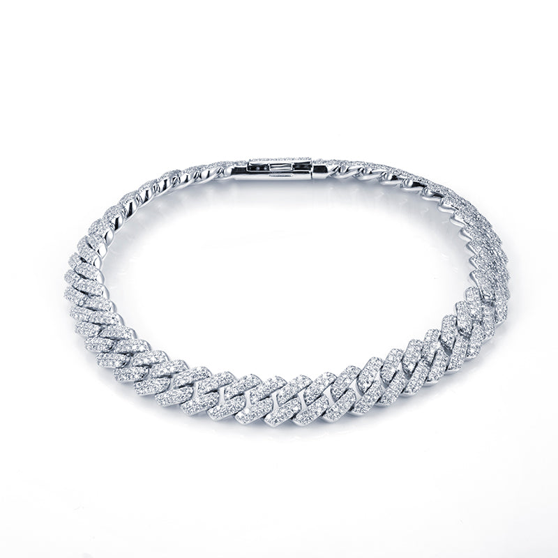 Ecob-593 | Radiant Cuban Link Lab Diamond Bracelet in 18K White Gold