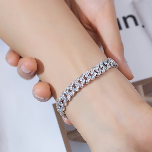 Ecob-593 | Radiant Cuban Link Lab Diamond Bracelet in 18K White Gold