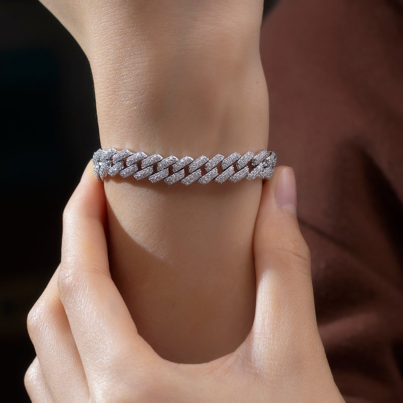 Ecob-593 | Radiant Cuban Link Lab Diamond Bracelet in 18K White Gold