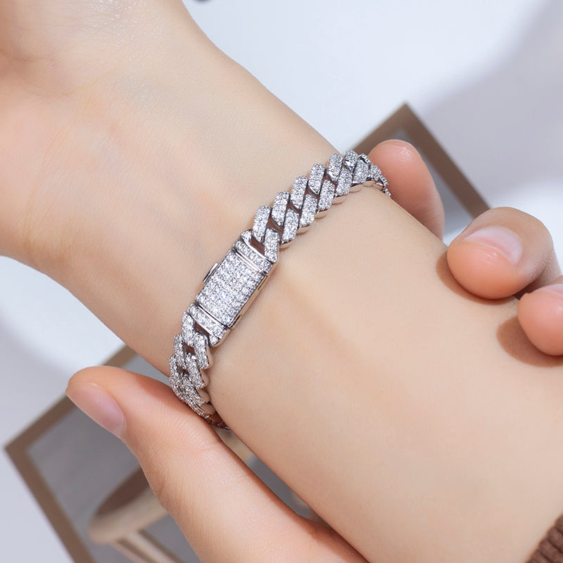 Ecob-593 | Radiant Cuban Link Lab Diamond Bracelet in 18K White Gold