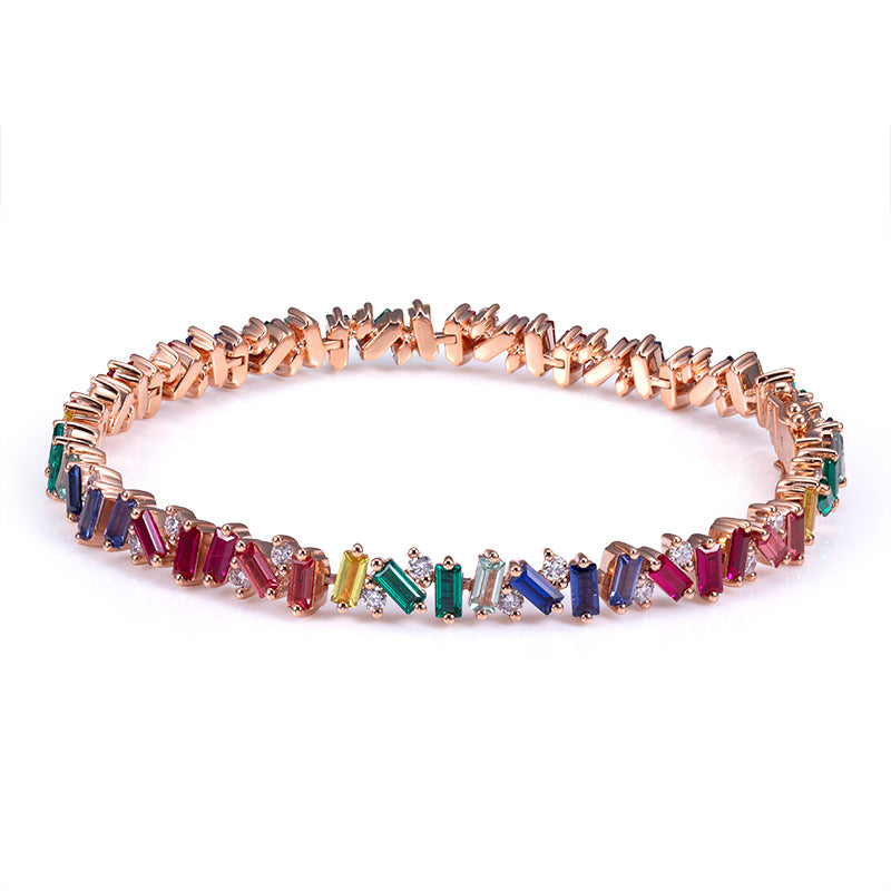 Ecob-598 | PrismMuse Rainbow Lab Gemstone Bracelet in 18K Gold