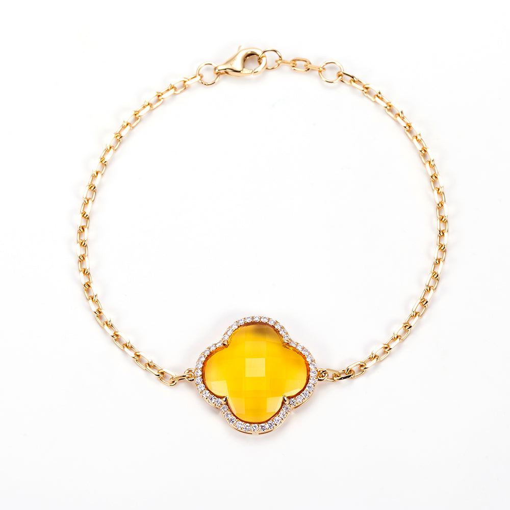 Ecob-604 | Soleil Clover Lab Gemstone Bracelet in 18K Gold