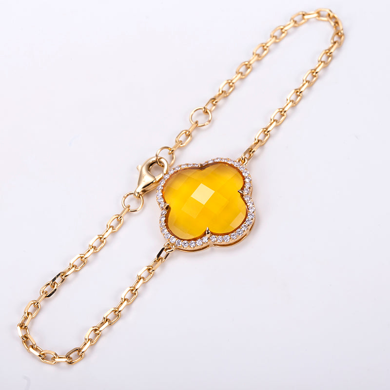 Ecob-604 | Soleil Clover Lab Gemstone Bracelet in 18K Gold