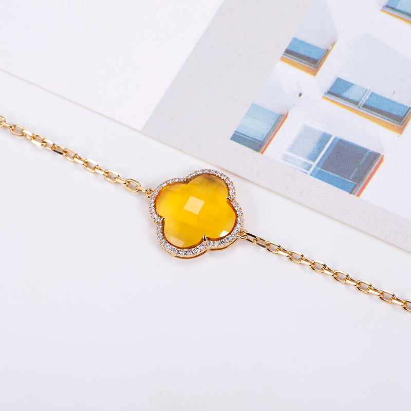 Ecob-604 | Soleil Clover Lab Gemstone Bracelet in 18K Gold