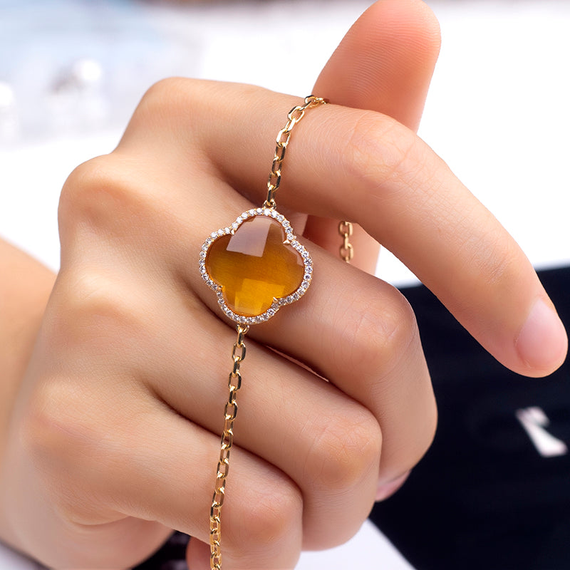 Ecob-604 | Soleil Clover Lab Gemstone Bracelet in 18K Gold