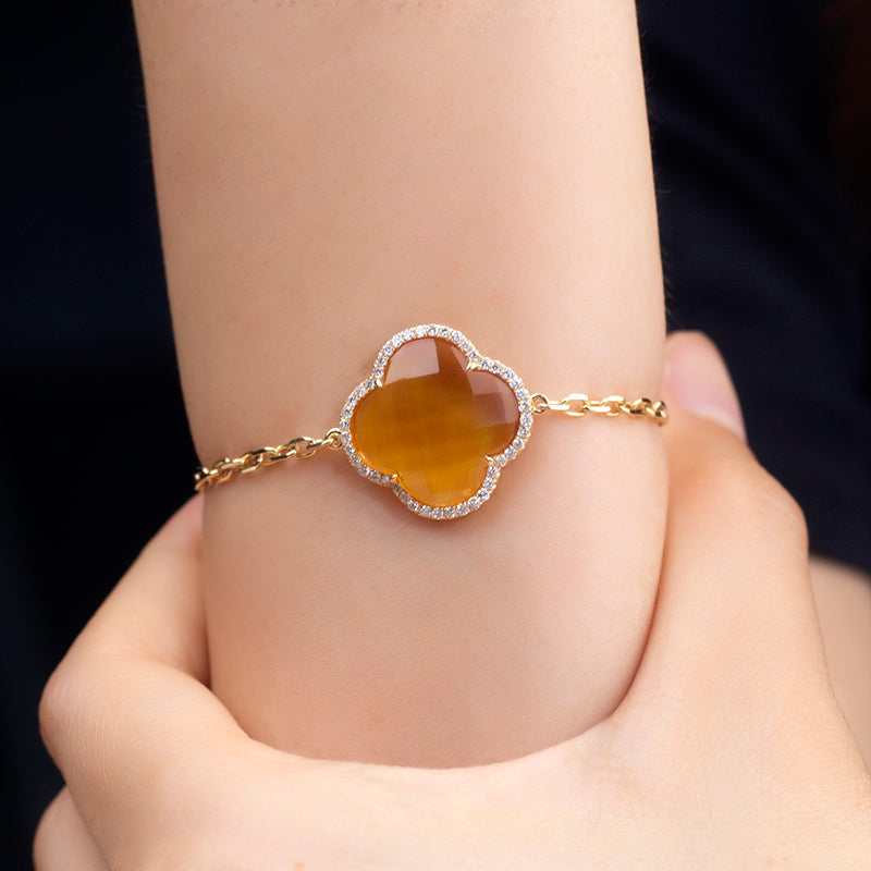 Ecob-604 | Soleil Clover Lab Gemstone Bracelet in 18K Gold
