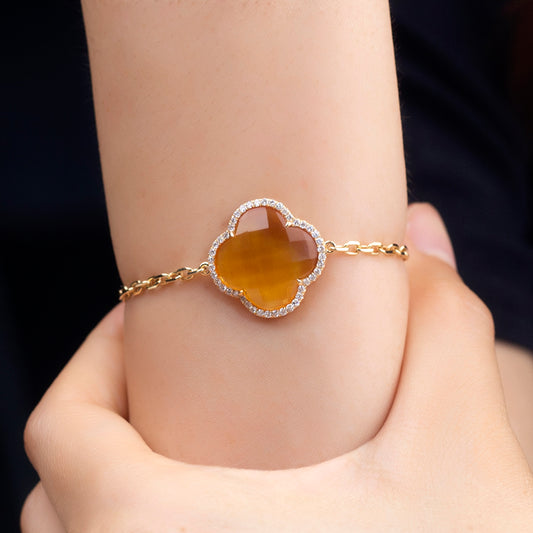 Ecob-604 | Soleil Clover Lab Gemstone Bracelet in 18K Gold