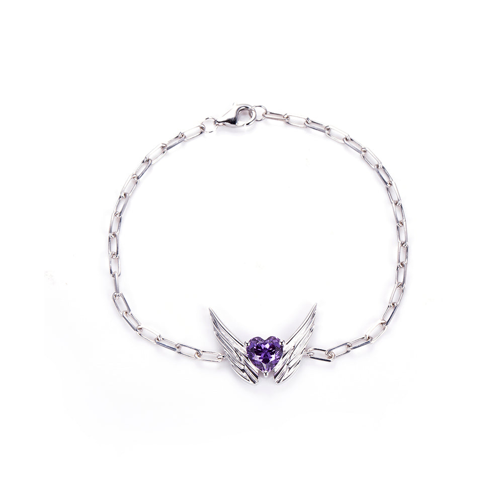 Ecob-611 | Winged Amour Heart Gemstone Bracelet in 18K Gold