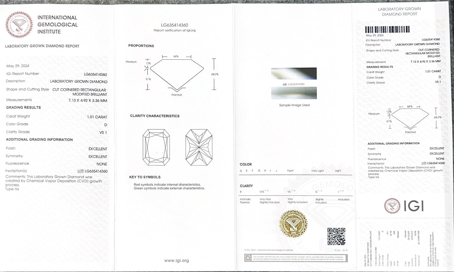 Radiant D VS1 EX EX 1.01ct CVD Lab Grown Diamond with IGI Certificate LG 635414360