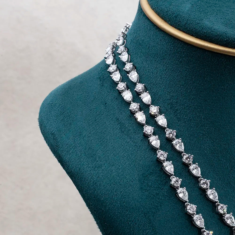 Ecogemma-853 Couture Trilogy: Custom 160+ Lab Diamond Suite in 18K White Gold (Tennis Necklace, Earrings & Ring)