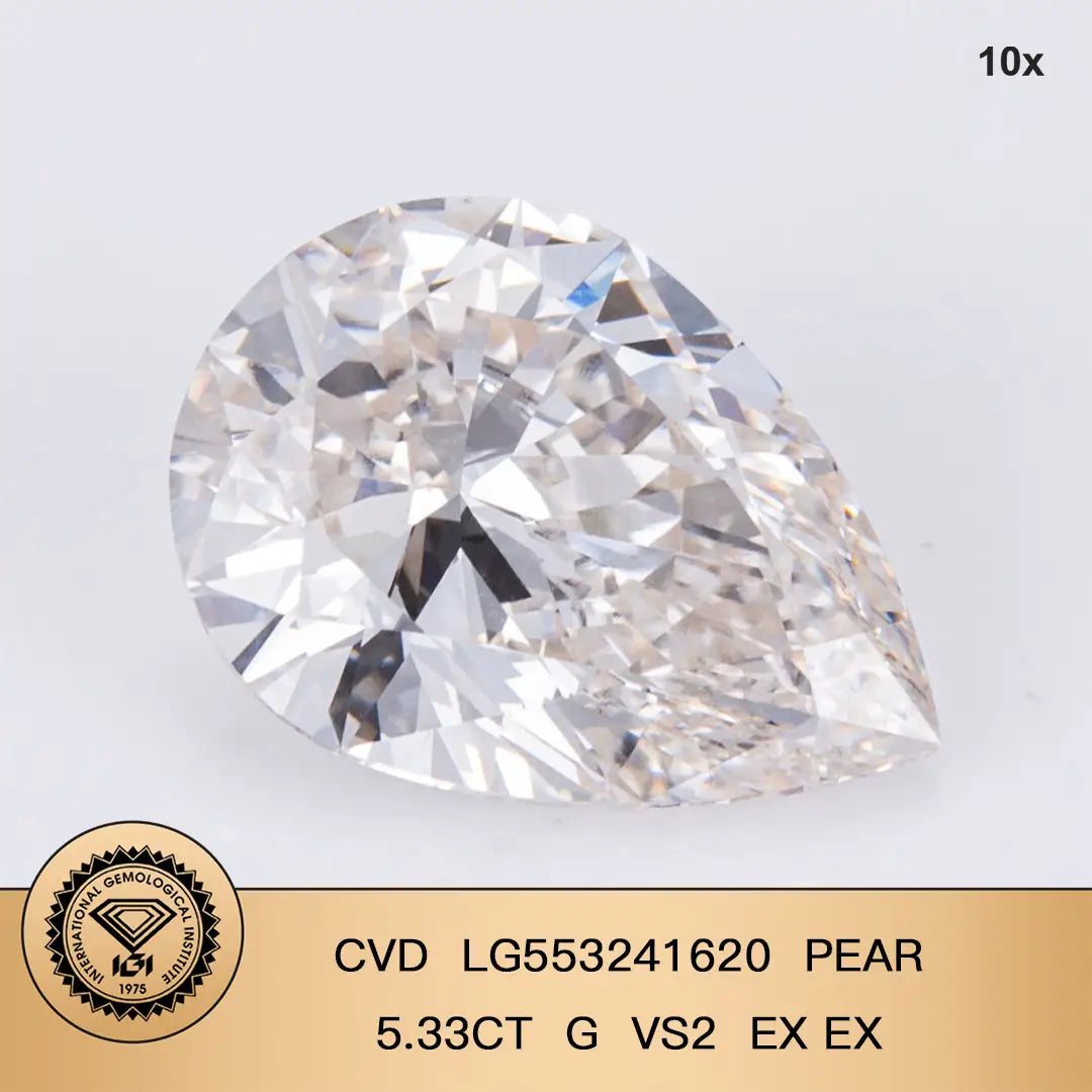 Pear Shape 5.3ct G VS2 CVD Lab Grown Diamond IGI Certificate LG553241620