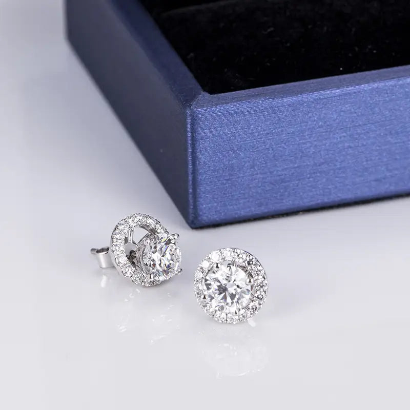 Ecogemma Double Radiance Studs: 0.83ct D/VS2 Lab Diamond Earrings with Halo in 18K White Gold