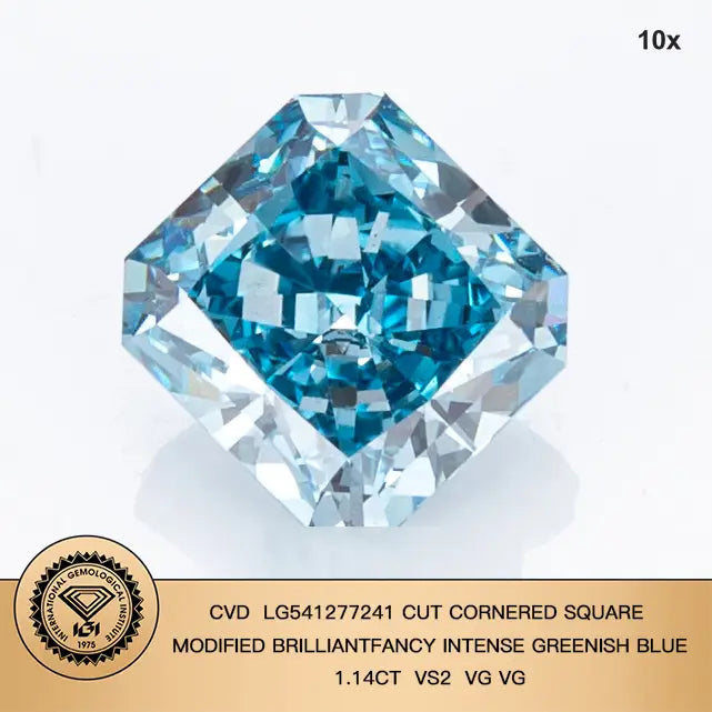 Radiant Cut 1.14ct Fancy Intense Greenish Blue VS2 CVD Lab Grown Diamond IGI Certificate LG541277241